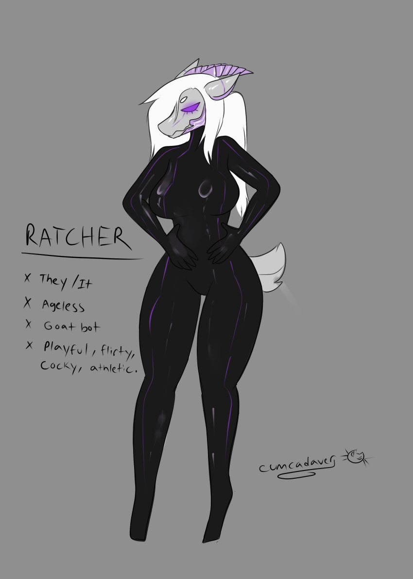 absurd_res anthro big_breasts bovid breasts caprine clothing cumcadaver curvy_figure female glistening glistening_body goat hi_res horn latex latex_clothing latex_skinsuit machine mammal nonbinary_(lore) ratcher robot skinsuit solo tight_clothing voluptuous wide_hips