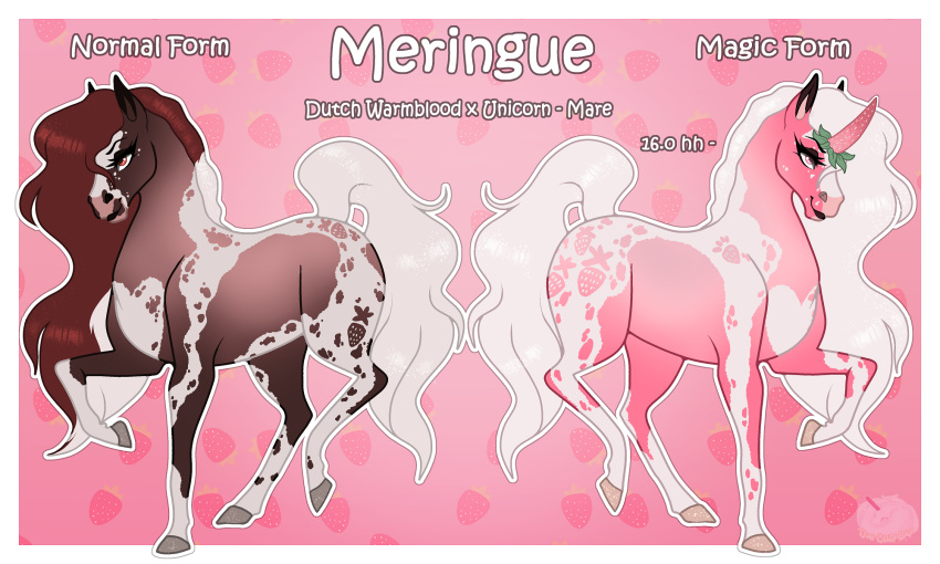 avamae avaxeya digital_media_(artwork) equid equine female feral fur hair hi_res hooves horn horse mammal meringue_(avamae) model_sheet mythological_creature mythological_equine mythology quadruped smile solo tail text unicorn