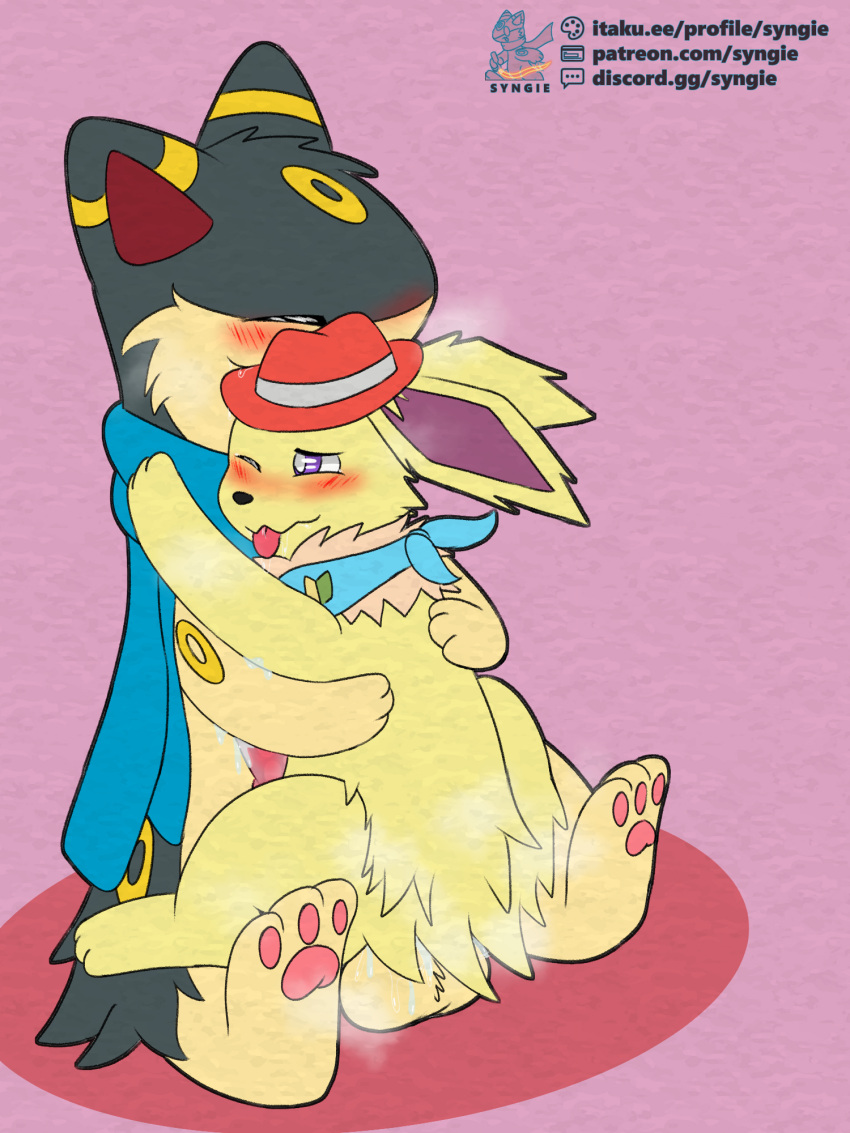 2024 anal bodily_fluids cuddling cum cum_in_ass cum_inside eeveelution generation_1_pokemon generation_2_pokemon genital_fluids hi_res hybrid_pokemon jolteon male male/male nintendo pokemon pokemon_(species) quilava synge syngie umbreon