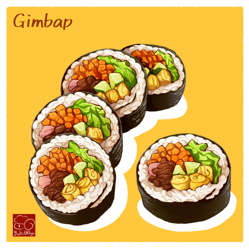 artist_logo food food_focus food_name gimbap highres no_humans original rice seaweed vegetable yuki00yo