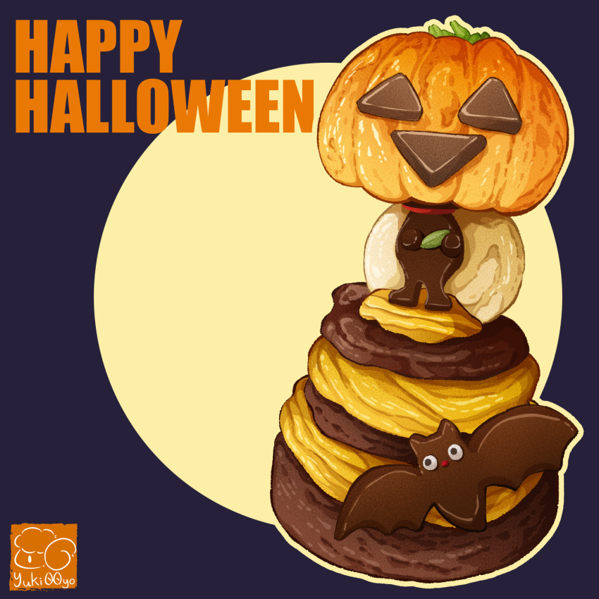 artist_logo bat_(animal) food food_focus halloween happy_halloween highres icing jack-o'-lantern no_humans original pastry yuki00yo