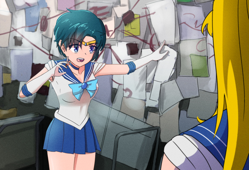 2girls bishoujo_senshi_sailor_moon blue_bow blue_choker blue_eyes blue_hair blue_skirt bow choker cigarette drawfag gloves highres holding holding_cigarette it's_always_sunny_in_philadelphia meme mizuno_ami multiple_girls open_mouth paper pepe_silvia_(meme) sailor_collar sailor_mercury sailor_moon sailor_senshi_uniform short_hair skirt smile tsukino_usagi white_gloves