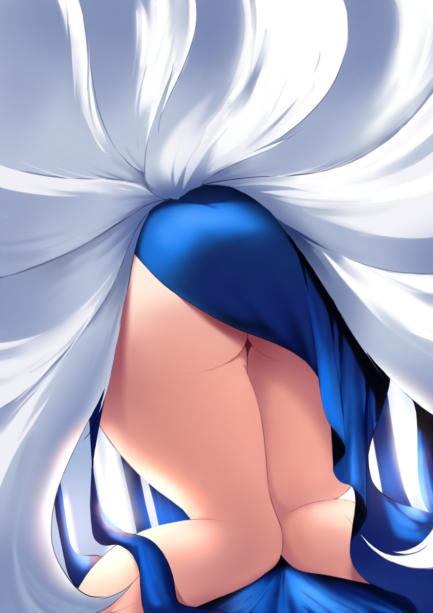 9_tails animal_humanoid azur_lane bent_over big_butt biped blue_clothing blue_dress butt butt_focus canid canid_humanoid canine canine_humanoid clothed clothing colored digital_media_(artwork) dress female fluffy fluffy_tail fox_humanoid fur hi_res humanoid kaga_(azur_lane) kneeling light_body light_skin mammal mammal_humanoid monotone_body monotone_fur monotone_tail multi_tail rear_view shaded solo thick_thighs white_body white_fur white_tail xi_ying