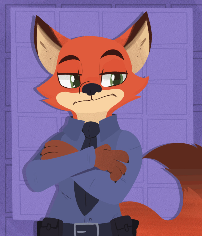 animated anthro belt canid canine disney fox growling hi_res male mammal modularpon necktie nick_wilde solo tail_motion text zoo_52 zootopia