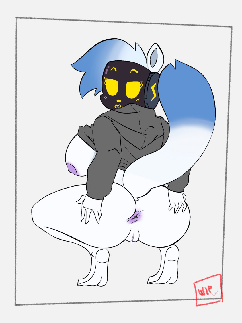 anthro anus big_breasts big_butt bottomless breasts butt butt_focus butt_grab clothed clothing evo_cyber_mink_(oc) exposed_breasts female gaping hand_on_butt hanging_breasts hi_res hoodie hoodie_lift hoodie_only huge_breasts huge_butt huge_hips huge_thighs looking_at_viewer looking_back mammal mink mustelid musteline overweight overweight_female presenting presenting_hindquarters protogen_visor raised_clothing raised_hoodie raised_topwear solo solo_focus solo_in_panel spread_butt spreading thick_thighs topwear topwear_only true_musteline unfinished wide_hips yiwol