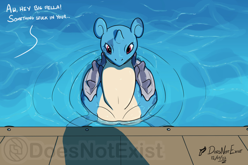 ambiguous_gender blue_body blue_skin cel_shading countershading dialogue digital_media_(artwork) doesnotexist english_text feral hi_res lapras looking_at_viewer neck_bulge nintendo oral_vore partially_submerged pok&eacute;mon pok&eacute;mon_(species) red_eyes shaded shell signature smile solo tan_body tan_skin text video_games vore water watermark