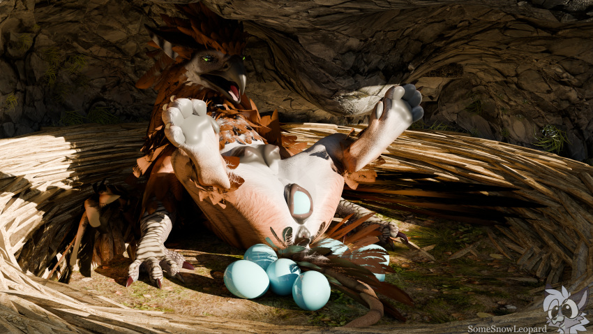 3d_(artwork) absurd_res accipitrid accipitriform animal_genitalia animal_pussy anus avian belly bird black_flesh black_pawpads black_pussy blender_(software) blender_cycles blue_egg brown_body brown_feathers canine_genitalia canine_pussy digital_media_(artwork) egg egg_from_pussy feathers felid female feral genitals green_eyes grey_body grey_scales gryphon hi_res lying mammal mythological_avian mythology nest on_back on_ground orange_body orange_feathers outside oviposition pantherine pawpads puffy_anus pussy rock scales solo solo_focus somesnowleopard stripes teats tiger white_belly zealotdkd