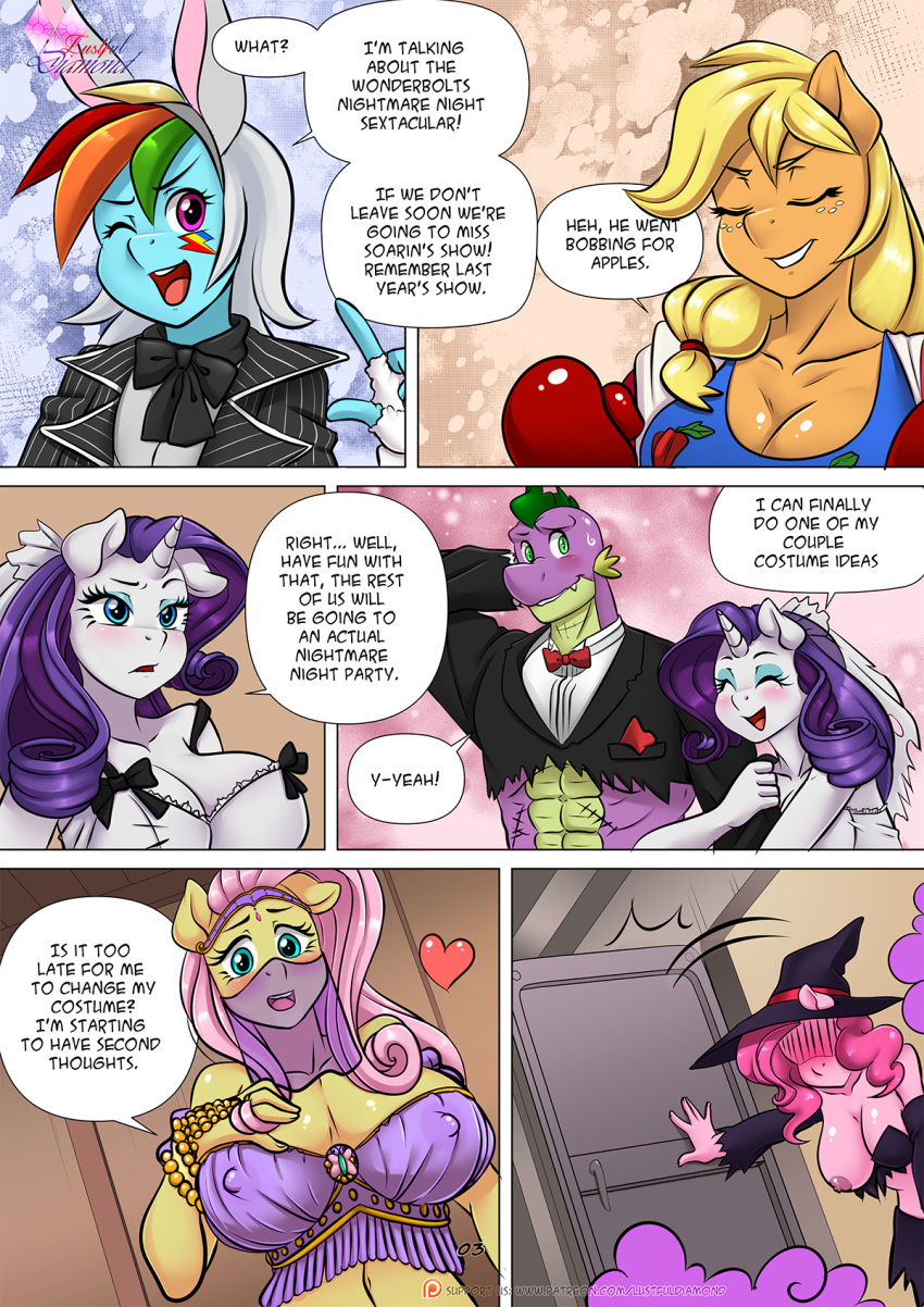 anthro anthrofied applejack_(mlp) base_three_layout big_breasts breasts cleavage clothed clothing comic dragon english_text equid equine female fluttershy_(mlp) friendship_is_magic group hasbro hi_res horizontal_staggering horn male mammal my_little_pony nipple_outline one_breast_out pia-sama pinkie_pie_(mlp) rainbow_dash_(mlp) rarity_(mlp) six_frame_image spike_(mlp) staggered_grid staggered_grid_layout staggering_(layout) text three_row_layout unicorn