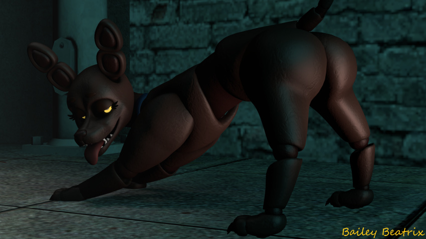 3d_(artwork) absurd_res alley animatronic bailey_beatrix blue_collar brown_body brown_skin butt canid canine canis collar digital_media_(artwork) domestic_dog female feral fetch_(book) fetch_(fnaf) five_nights_at_freddy's hi_res looking_at_viewer machine mammal nude open_mouth robot scottgames smile solo solo_focus source_filmmaker spacebaron tail teeth tongue tongue_out