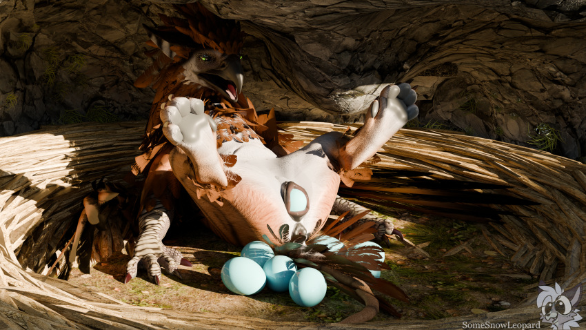 3d_(artwork) absurd_res accipitrid accipitriform animal_genitalia animal_pussy anus avian belly bird black_flesh black_pawpads black_pussy blender_(software) blender_cycles blue_egg brown_body brown_feathers canine_genitalia canine_pussy digital_media_(artwork) egg egg_from_pussy feathers felid female feral genitals green_eyes grey_body grey_scales gryphon hi_res lying mammal mythological_avian mythology nest on_back on_ground orange_body orange_feathers outside oviposition pantherine pawpads puffy_anus pussy rock scales solo solo_focus somesnowleopard stripes tiger white_belly zealotdkd