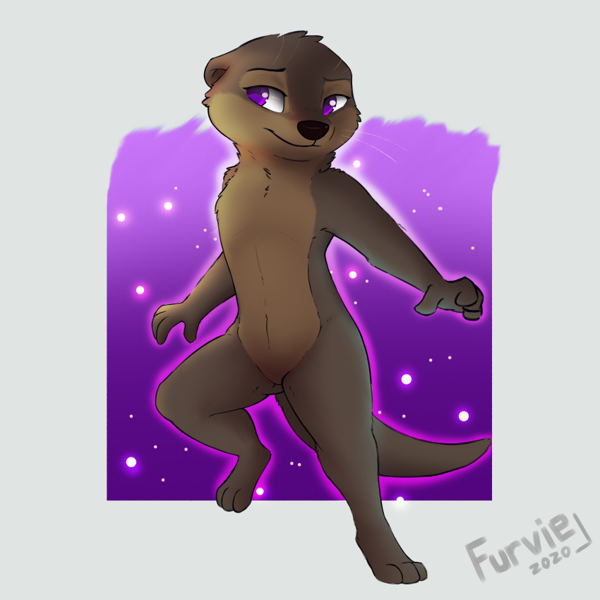 absurd_res anthro breasts chibi featureless_breasts featureless_crotch female flat_chested furvie hi_res juniper_(dizzyvixen) lutrine mammal mustelid nude purple_eyes simple_background solo