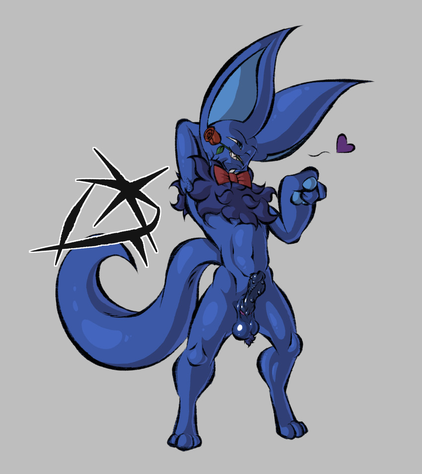 &lt;3 absurd_res alien alien_humanoid anthro ball_tuft balls blue_body blue_eyes blue_fur blue_skin bow_tie cel_shading chest_tuft chu'la circumcised digitigrade erection flower fur genitals gesture hi_res humanoid humanoid_genitalia humanoid_penis hybrid_genitalia hybrid_penis knot knotted_humanoid_penis long_ears male mane mostly_nude neck_tuft nubbed_penis oil pawpads paws penis plant pointing pointing_at_another pubes ronansmut rose_(flower) shaded sharp_teeth shaved slightly_muscular smile smirk solo teeth tuft viggo_(ronansmut)