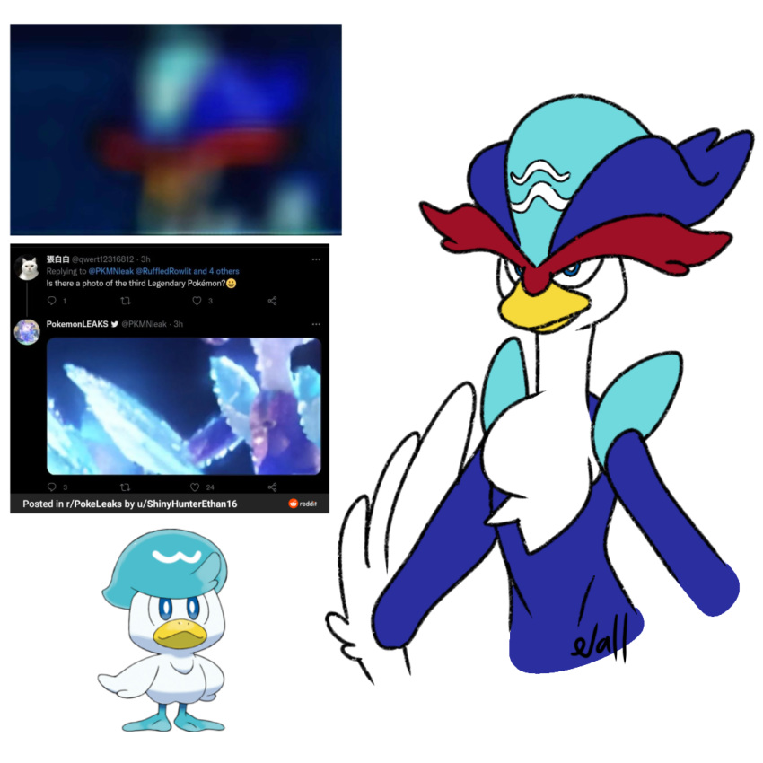 1:1 ambiguous_gender anthro avian beak blue_body blue_eyes blue_feathers blur_(disambiguation) colored elbow_tuft facial_markings feather_hair feathers flat_colors forehead_markings head_markings hi_res leaked_pokemon markings nintendo pok&eacute;mon pok&eacute;mon_(species) pseudo_clothing pseudo_hair pseudo_hat pupils quaxly red_markings shoulder_tuft signature simple_background solo tuft vallibite3.0 video_games white_background white_body white_feathers white_pupils