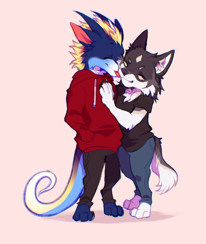 anthro canid canine canis clothed clothing couple_(disambiguation) dragon embrace favonius hi_res holidays hoodie hug invalid_tag kissing licking male male/male mammal rain_dragon soureggnog teryx teryx_commodore tongue tongue_out topwear valentine's_day wolf