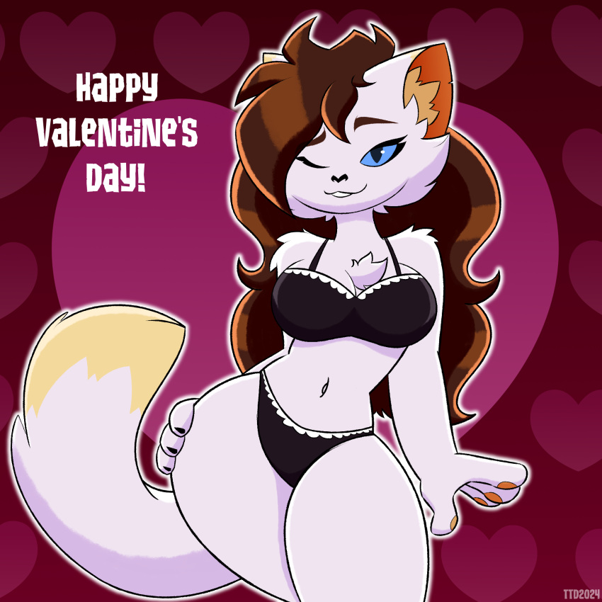 &lt;3 anthro bra clothing domestic_cat felid feline felis female frilly frilly_clothing frilly_panties frilly_underwear hi_res holidays mammal mileena_smith_(travis_the_dragon) panties solo thick_thighs travis_the_dragon underwear valentine's_day