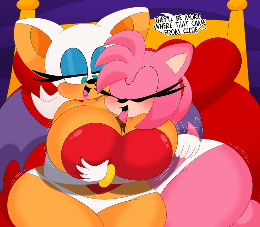 &lt;3 2024 3barts 5_fingers absurd_res accessory amy_rose anthro armwear bat bat_wings bed big_breasts blue_eyeshadow breast_grab breast_squish breasts candy chocolate clothed clothing curvy_figure dessert detailed_background dialogue digital_drawing_(artwork) digital_media_(artwork) duo elbow_gloves english_text eulipotyphlan eyelashes eyes_closed eyeshadow female female/female fingers food fur furniture gloves grope hair hair_accessory hairband hand_on_breast handwear hedgehog hi_res holidays huge_breasts huge_thighs licking licking_candy makeup mammal membrane_(anatomy) membranous_wings motion_lines multicolored_body multicolored_fur on_bed open_mouth open_smile panties pink_body pink_fur pink_hair rouge_the_bat sega short_hair short_tail sitting skimpy smile sonic_the_hedgehog_(series) squish tail tail_motion tailwag tan_body tan_fur teal_eyes text thick_thighs tongue tongue_out two_tone_body two_tone_fur underwear valentine's_day voluptuous white_body white_clothing white_fur white_panties white_underwear wide_hips wings