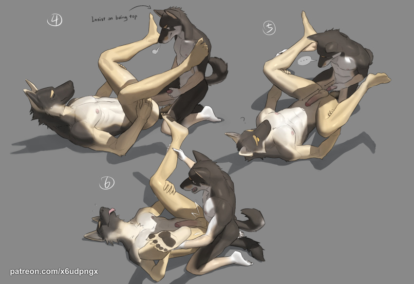 2024 anthro anthro_on_anthro anthro_penetrated anthro_penetrating anthro_penetrating_anthro balls biped blep bodily_fluids brown_body brown_fur canid canine canis digital_media_(artwork) domestic_dog duo erection fur genitals german_shepherd grey_background herding_dog hi_res humanoid_genitalia humanoid_penis larger_male larger_penetrated lying male male/male male_penetrated male_penetrating male_penetrating_male mammal multicolored_body multicolored_fur on_back pastoral_dog penetration penis pngx_(artist) sex simple_background size_difference small_dom_big_sub smaller_male sweat tan_body tan_fur tongue tongue_out white_body white_fur