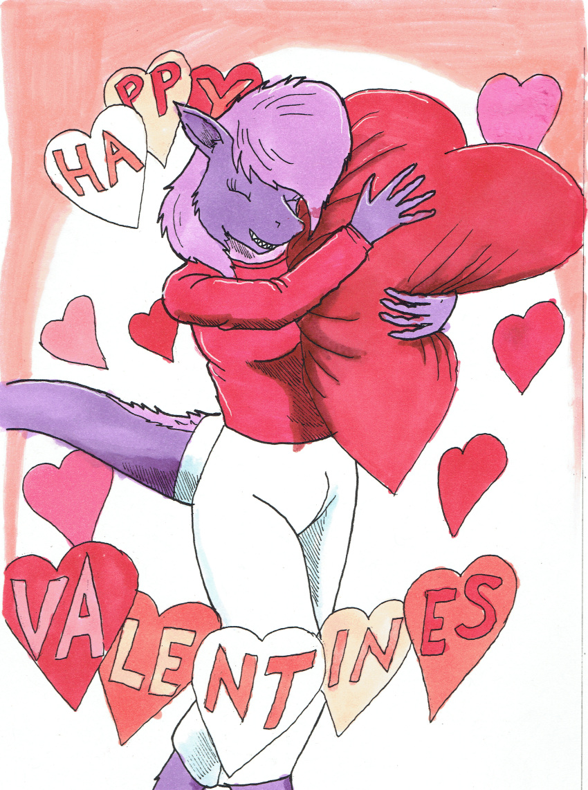 2024 absurd_res anthro clothed clothing equid equine fish fullcolor happy herm hi_res holidays horse hybrid intersex mammal marine nyghtmar3 pillow pony reina_(nyghtmar3) shark solo traditional_media_(artwork) valentine's_day