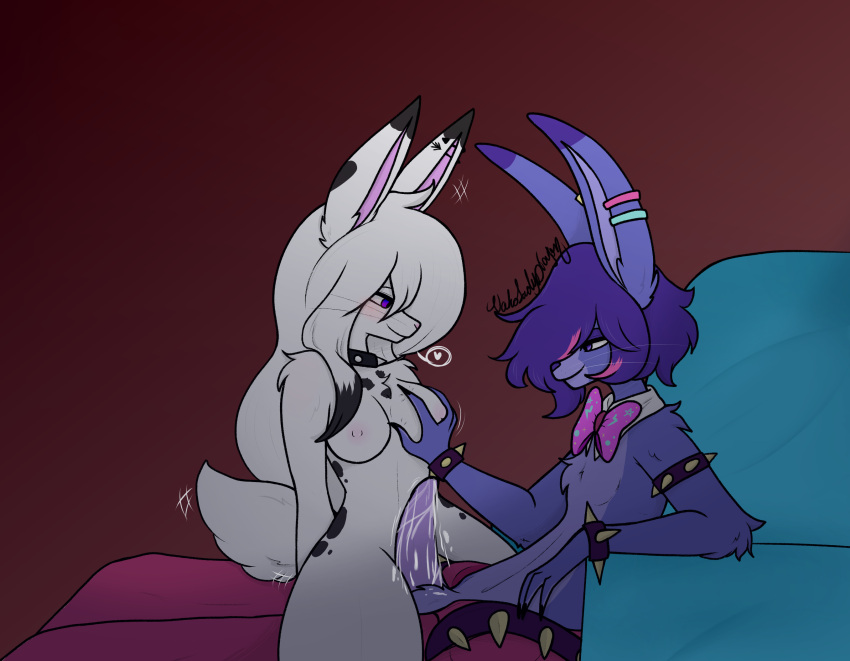 anthro bodily_fluids bonnie_(fnaf) breasts cum cumshot duo ejaculation female five_nights_at_freddy's genital_fluids genitals hi_res humanoid lagomorph leporid male male/female mammal naholadydragon penis rabbit scottgames tail