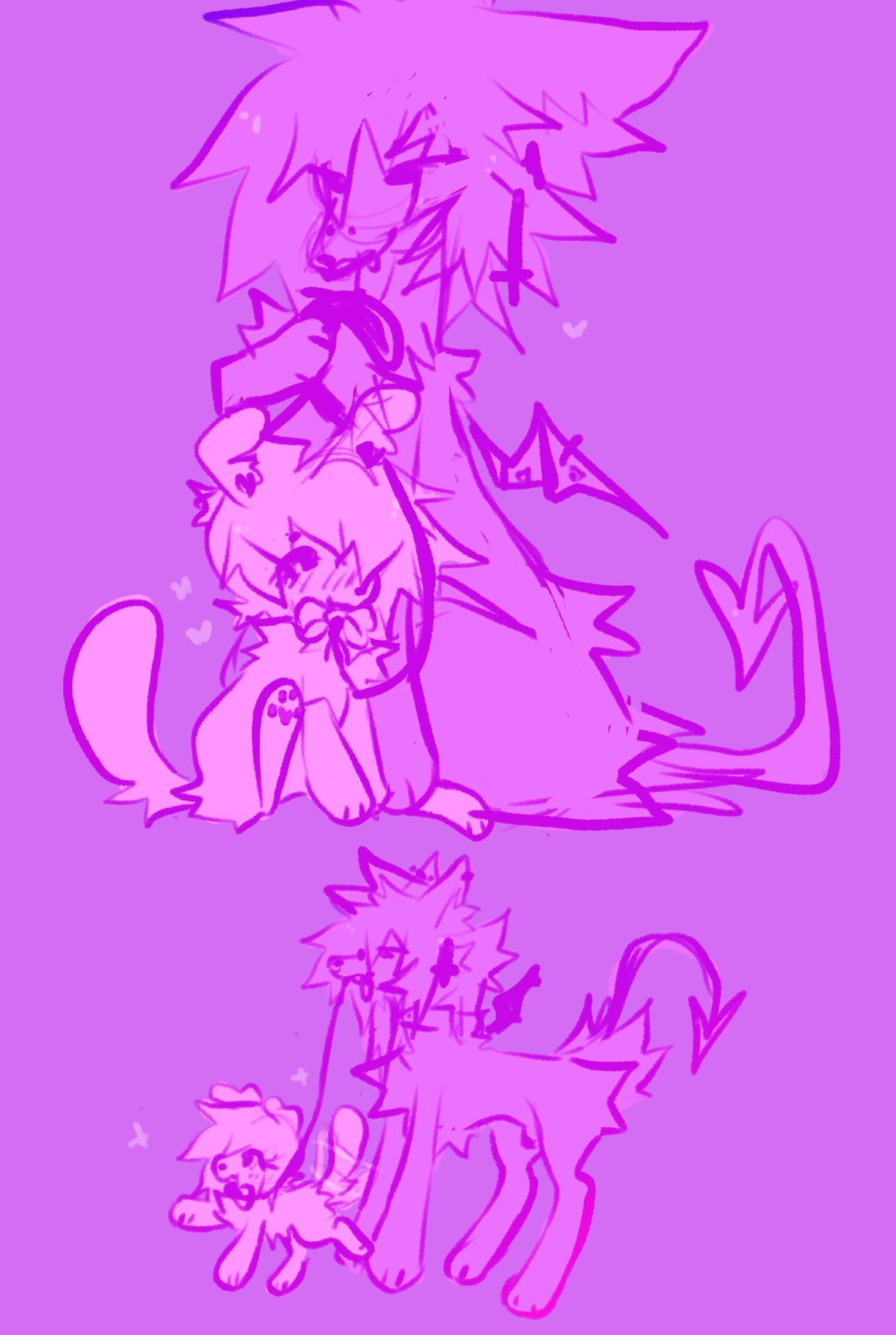 ambiguous_gender bdsm canid canine canis domestic_dog duo feral hi_res mammal mutetroop petplay purple_theme roleplay sketch wynter_(fr34kpet)