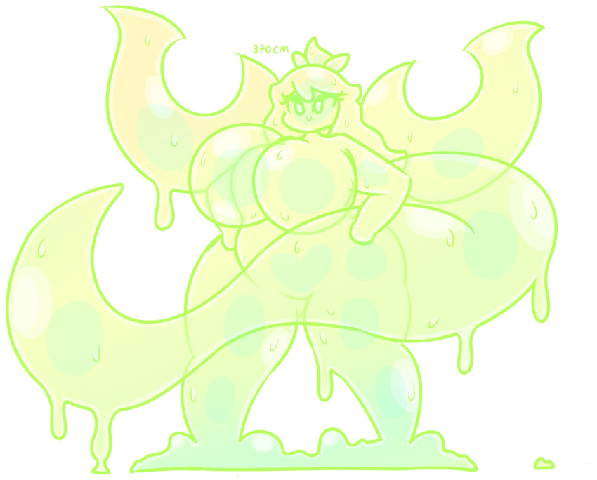 2022 big_breasts big_tail breasts circlia_(artist) digital_media_(artwork) fairy female goo_creature goo_humanoid green_body hair hands_on_hips hi_res huge_breasts humanoid insect_wings long_hair nude overweight overweight_female overweight_humanoid smile solo standing thick_thighs wings
