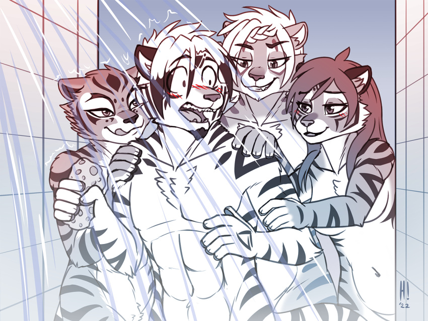 2022 5_fingers ambush anthro blush breasts digital_media_(artwork) dreamworks faith_(heresy) felid female fingers fur group hair hand_on_arm hand_on_shoulder harry_campbell heresy_(artist) humanoid_hands hybrid imminent_sex jhilazi kung_fu_panda licking licking_lips liger lion male male/female mammal master_tigress nude open_mouth pantherine shower showering signature sketch sponge striped_body striped_fur stripes surprise teeth tiger tongue tongue_out water