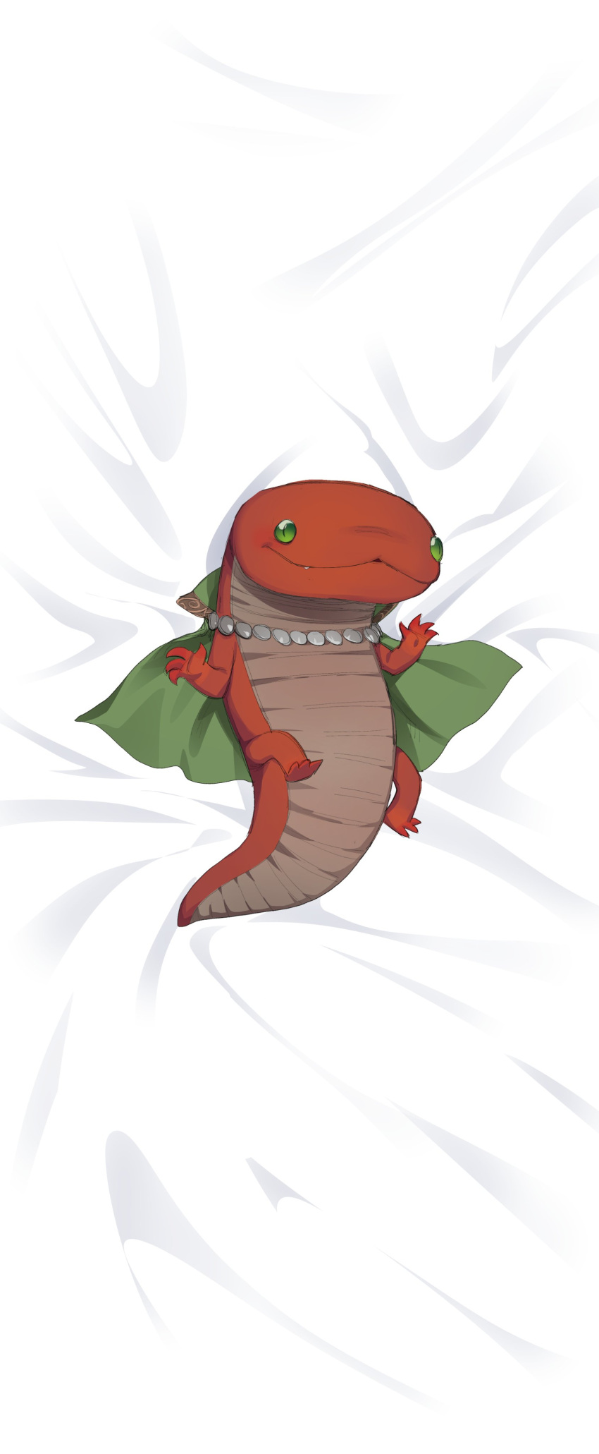 2022 absurd_res ambiguous_gender anthro cape cape_only chibi clothing dakimakura_design difman elden_ring fromsoftware front_view full-length_portrait green_eyes hi_res lying mostly_nude on_back portrait red_body red_scales reptile scales scalie snake solo video_games zorayas