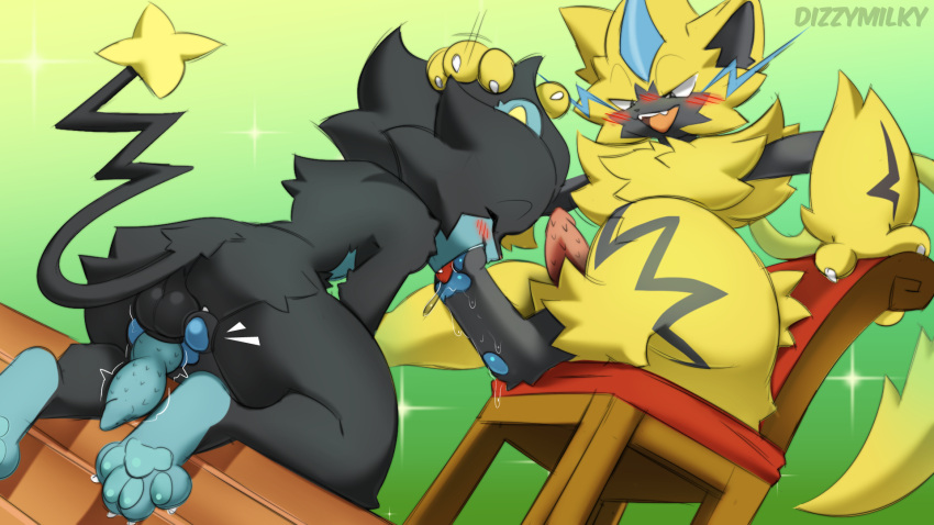 anthro anthro_on_anthro balls blush claws dizzymilky duo erection feet finger_claws foot_fetish foot_in_mouth foot_lick foot_play genitals hi_res hybrid legendary_pok&eacute;mon licking luxora luxray male male/male masturbation nintendo pawpads penile penile_masturbation penile_spines penis pok&eacute;mon pok&eacute;mon_(species) tongue tongue_out video_games zeraora