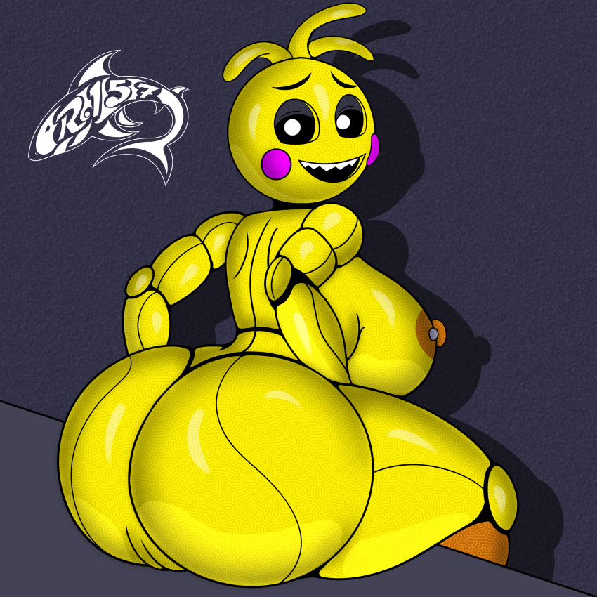 1:1 absurd_res anthro big_breasts big_butt breasts butt chica_(fnaf) female five_nights_at_freddy's genitals hi_res huge_butt machine nipple_piercing nipples open_mouth open_smile piercing pussy renegade-157 robot scottgames smile solo video_games