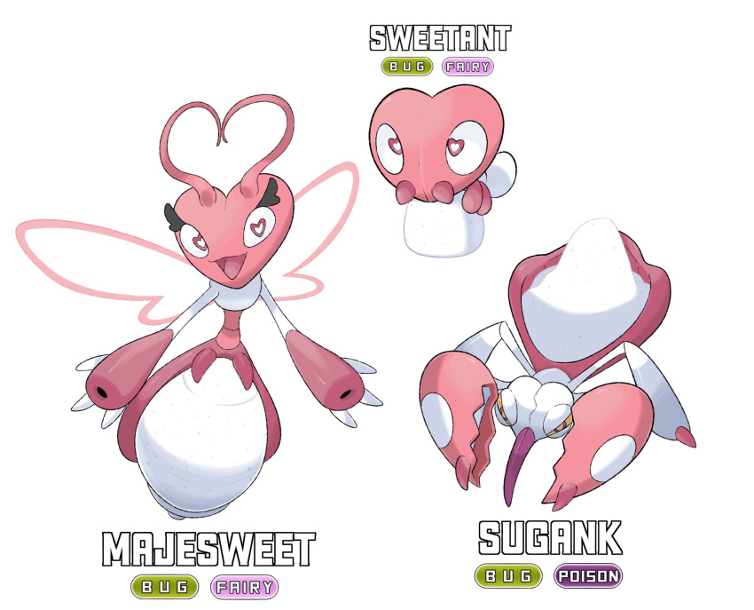 &lt;3 &lt;3_eyes 2022 ambiguous_gender anthro arthropod evolutionary_family fak&eacute;mon feral gametimeasia group hi_res insect nintendo pink_body pok&eacute;mon pok&eacute;mon_(species) simple_background text trio video_games white_background