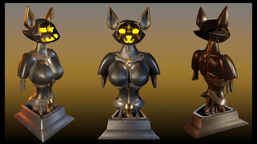 3d_(artwork) android anthro blender_(software) bust_portrait digital_media_(artwork) felid feline female hi_res machine mammal portrait raffle_winner robot solo synthetic the_dark_skull winner