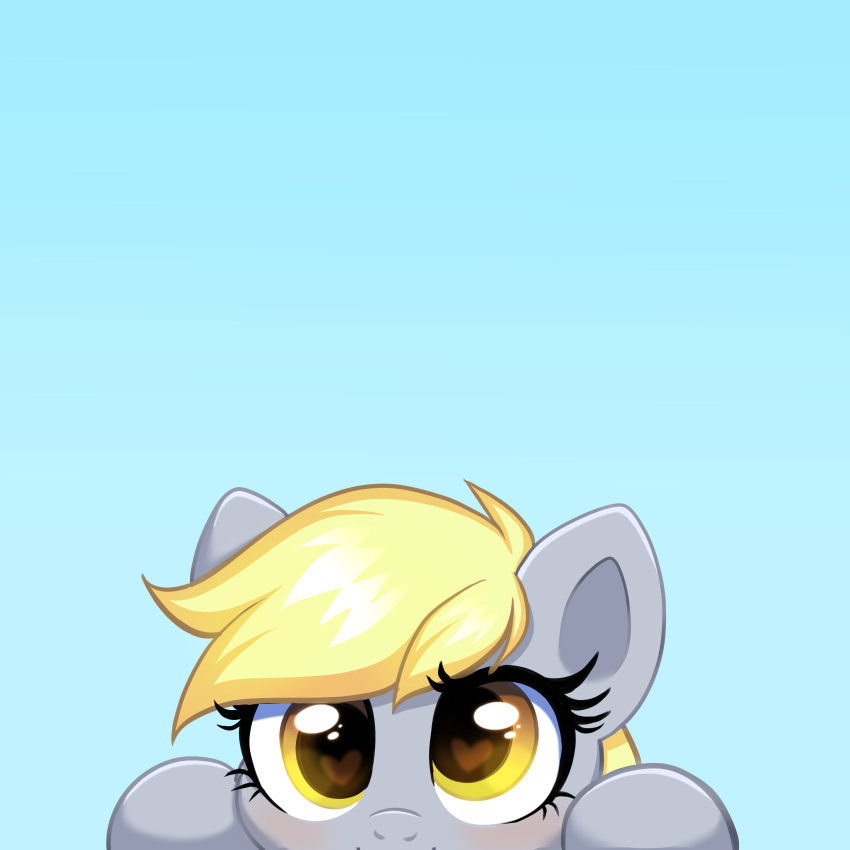 &lt;3 &lt;3_eyes absurd_res blonde_hair blue_background blush confetticakez derp_eyes derpy_hooves_(mlp) equid equine friendship_is_magic hair hasbro hi_res mammal my_little_pony negative_space ravensun simple_background solo yellow_eyes