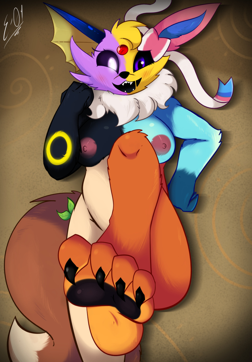 5_toes abominaceon anthro areola barefoot big_breasts black_body black_nose blue_body blush body_horror breasts brown_body brown_fur canid canine digital_media_(artwork) e-01 eevee eeveelution espeon feet female flareon foot_fetish foot_focus fur fusion generation_1_pokemon generation_2_pokemon generation_4_pokemon generation_6_pokemon genitals glaceon glowing glowing_eyes hair hi_res humanoid_feet hybrid hybrid_pokemon jolteon leafeon looking_at_viewer mammal multicolored_body nintendo nipples nude open_mouth orange_body orange_fur pawpads paws pink_body pink_fur plantigrade pokemon pokemon_(species) pokemon_fusion purple_body purple_eyes simple_background smile soles solo sylveon tail tan_body tan_fur teeth toes umbreon vaporeon white_body white_fur yellow_body yellow_fur