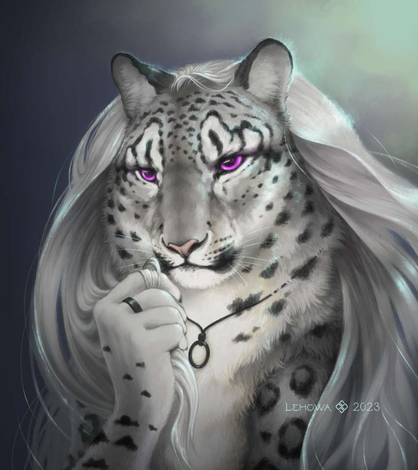 ambiguous_gender anthro bust_portrait felid hi_res kairus lehowa leopard mammal pantherine portrait realistic snow snow_leopard solo