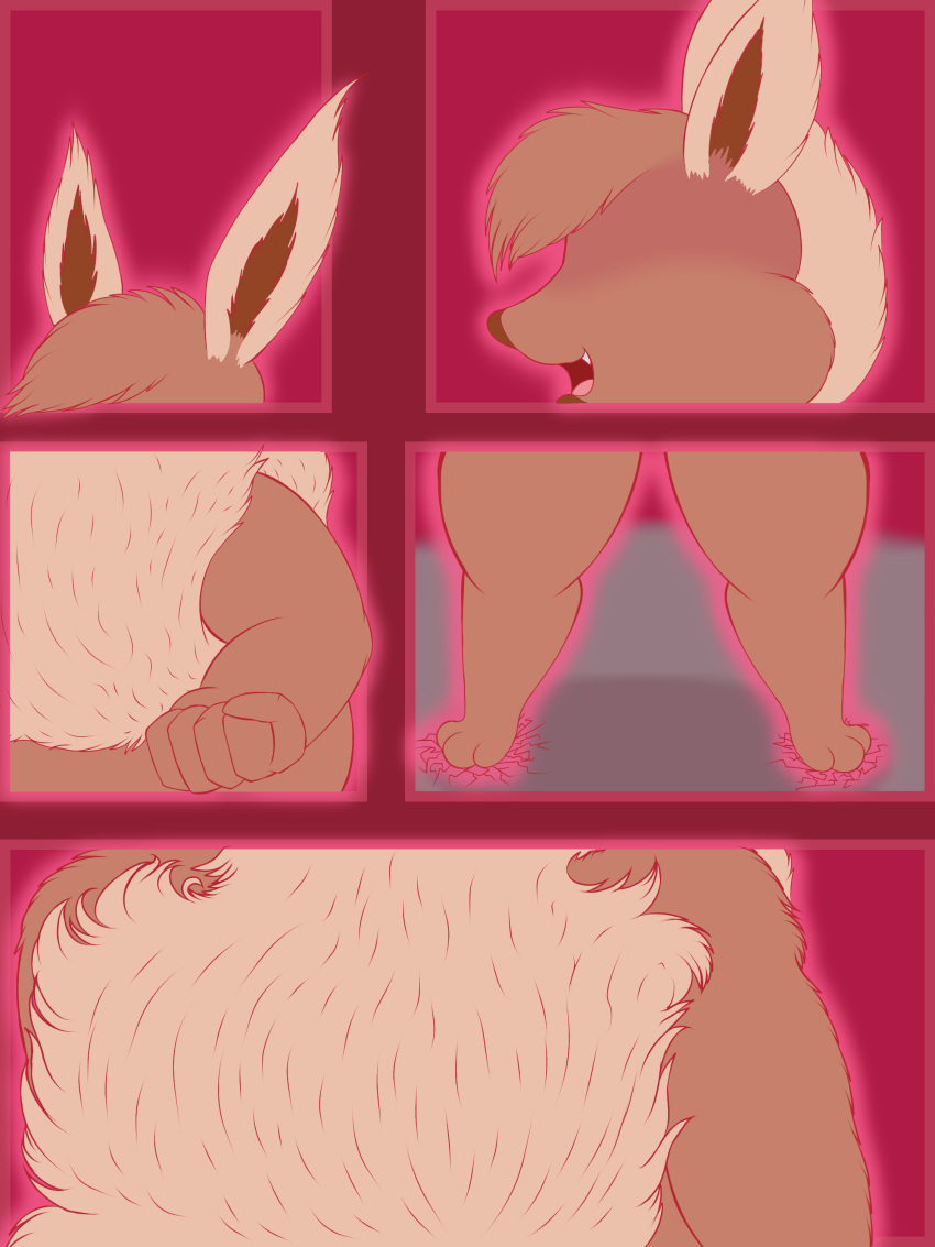 3:4 absurd_res anthro big_breasts breasts brown_body brown_fur clothed clothing digital_drawing_(artwork) digital_media_(artwork) eevee eeveelution elizabeth_venizee english_text female flamberry_(artist) fur generation_1_pokemon hair hi_res mammal nintendo open_mouth pokemon pokemon_(species) simple_background smile solo tan_body tan_fur text