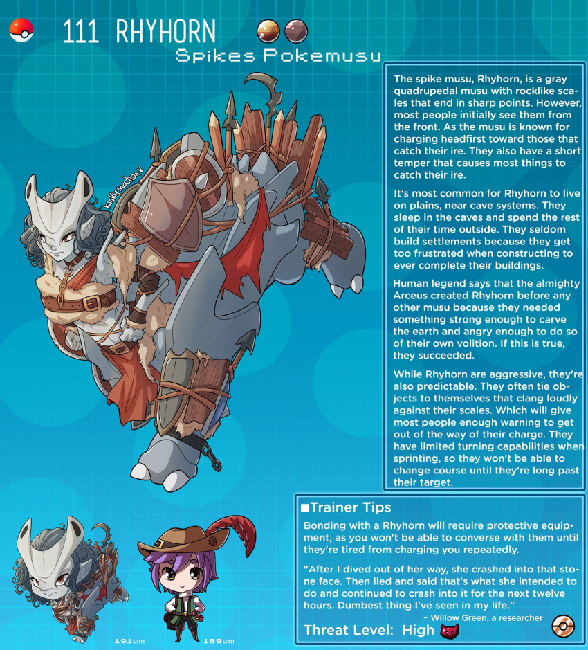 2022 2_toes artist_name clothing comparing duo elemental_creature english_text feet female grey_body hair hat headgear headwear hi_res human humanoid kinkymation male mammal mineral_fauna model_sheet nintendo pok&eacute;ball pok&eacute;mon pok&eacute;mon_(species) pok&eacute;morph purple_hair rhyhorn rock rock_creature short_hair smile species_description species_sheet taur text toes video_games wall_of_text yellow_eyes