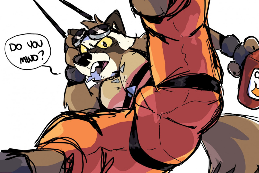 anthro bulge butt butt_focus fur guardians_of_the_galaxy male mammal marvel multicolored_body multicolored_fur procyonid raccoon rocket_raccoon skipperz solo two_tone_body two_tone_fur yellow_sclera