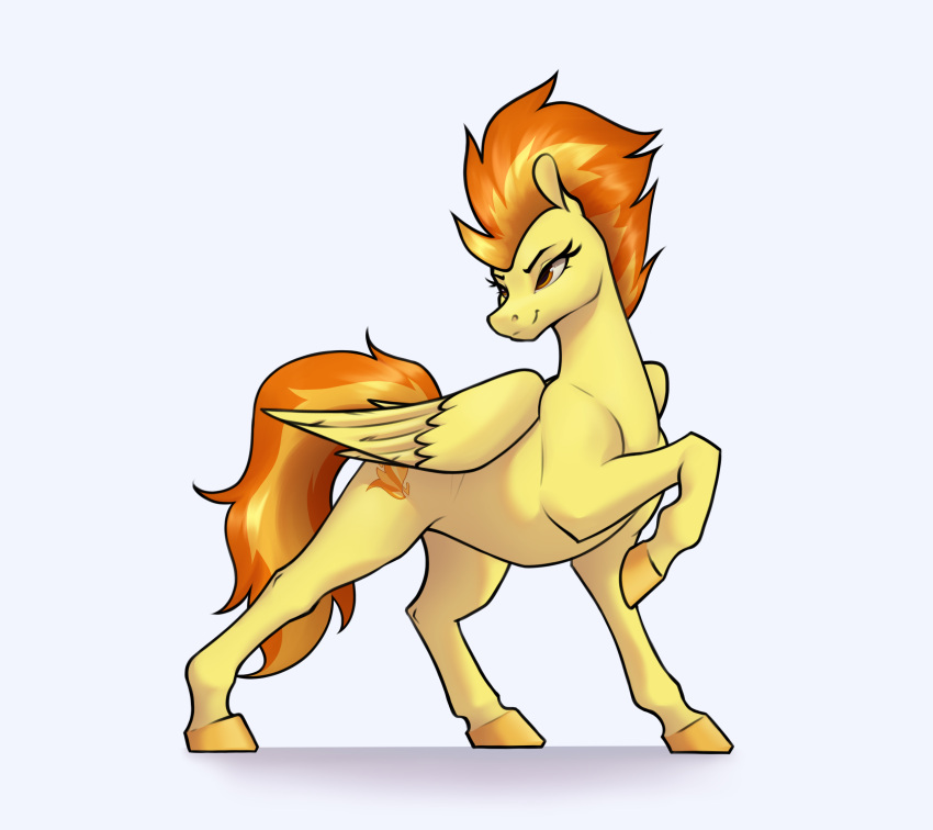 2022 aquaticvibes cutie_mark digital_media_(artwork) equid equine eyelashes feathered_wings feathers female fetlocks friendship_is_magic hair hasbro hi_res hooves mammal my_little_pony orange_eyes orange_hair orange_tail pegasus raised_hoof simple_background smile solo spitfire_(mlp) white_background wings wonderbolts_(mlp) yellow_body yellow_feathers