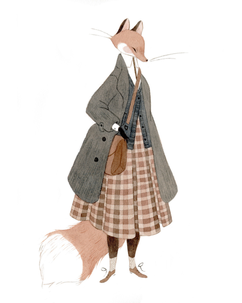 anthro canid canine clothed clothing dipstick_tail dress female fox fully_clothed hi_res jacket mammal markings plaid purse solo tail_markings topwear vanessa_gillings vest whiskers