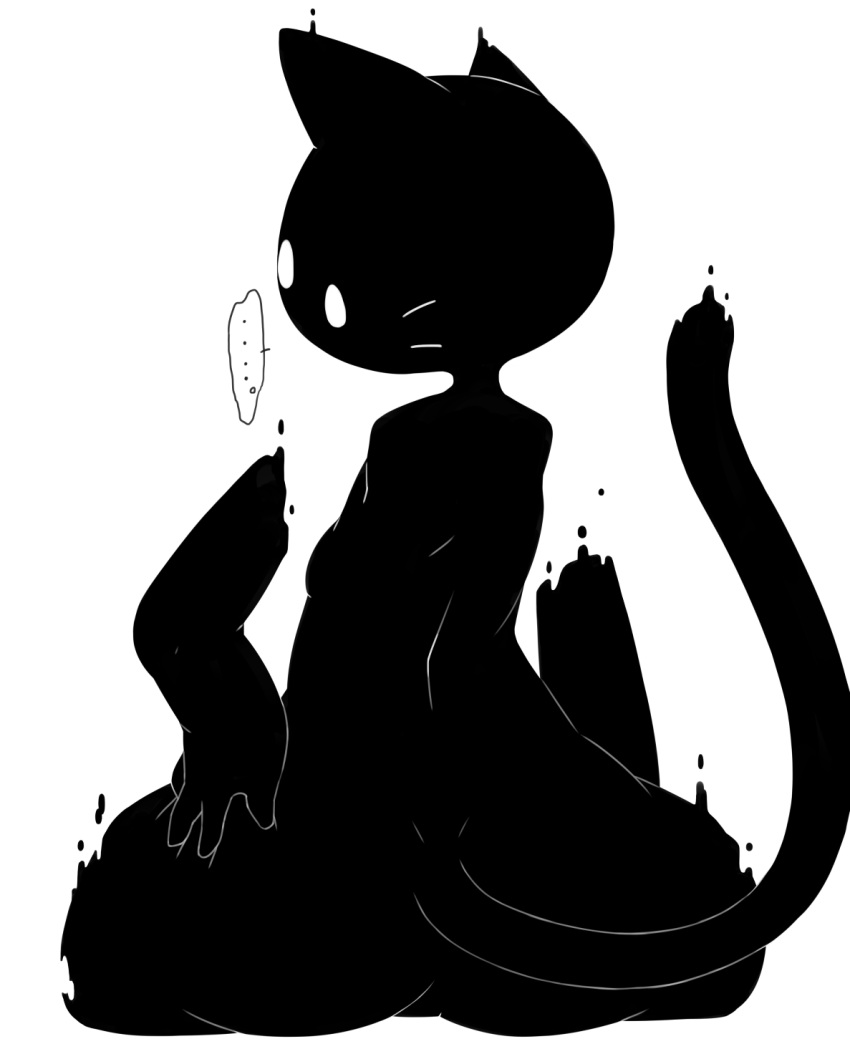 ... 3_eyes 4_fingers anthro big_butt biped black_and_white black_body black_ears black_tail breasts butt chipar detached_arm digital_media_(artwork) domestic_cat featureless_crotch felid feline felis female fingers floating_arms floating_limbs goo_creature half-length_portrait hand_on_hip hi_res humanoid_hands hybrid kemono looking_back mammal missing_leg monochrome monotone_body monotone_ears monotone_tail mouthless multi_eye nude pear-shaped_figure pinup portrait pose rear_view shadow_creature simple_background sitting small_breasts solo speech_bubble whiskers white_background white_eyes wide_hips