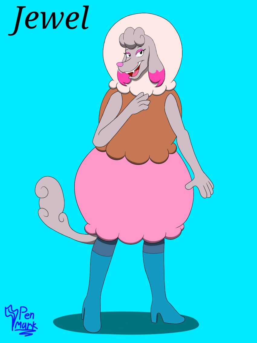 anthro canid canine canis clothing costume cream_(disambiguation) dessert domestic_dog female food food_costume front_view gem hi_res ice ice_cream ice_cream_costume ingredients ingredients_not_included kigtoons mammal neapolitan_ice_cream neapolitan_ice_cream_costume penmark poodle simple_background solo standing