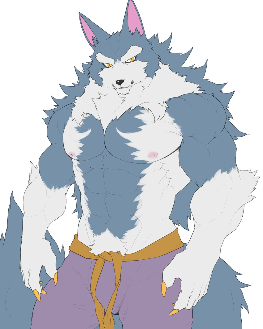 anthro blue_body blue_fur canid canine canis capcom captainjohkid claws darkstalkers fur hi_res jon_talbain male mammal muscular muscular_anthro muscular_male nipples sharp_claws solo video_games were werecanid werecanine werewolf white_body white_fur wolf