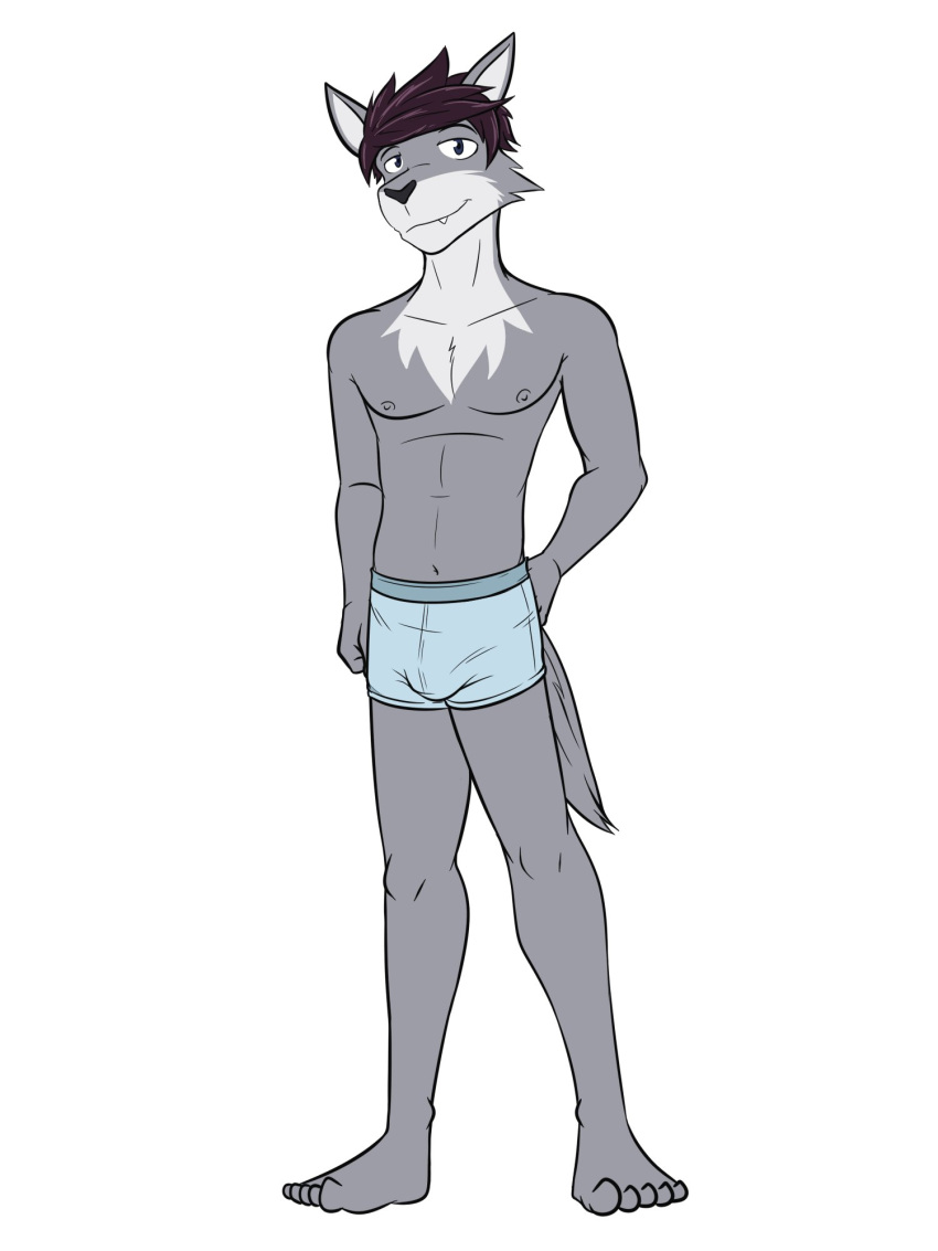 alternate_species anthro boxer_briefs bulge canid canine canis clothed clothing full-length_portrait furrification fuze hi_res male mammal navel nipples portrait sebastian_(stardew_valley) simple_background solo stardew_valley topless underwear underwear_only white_background wolf