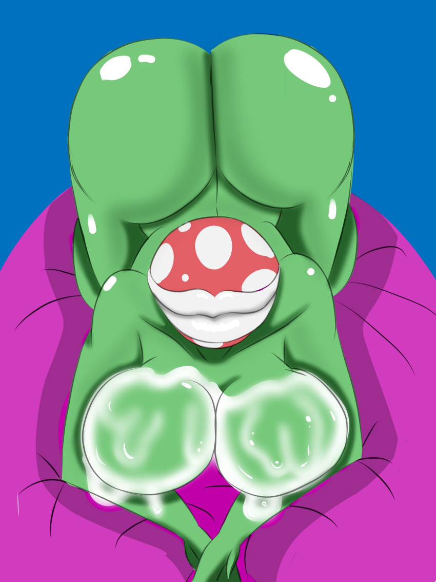 anthro big_breasts big_butt bodily_fluids breasts bukkake butt cum cum_covered cum_in_nipples curvaceous curvy_figure elemental_creature elemental_humanoid female flora_fauna genital_fluids hi_res humanoid irc_(artist) lips mario_bros messy nintendo piranha_plant plant plant_humanoid smile solo video_games voluptuous