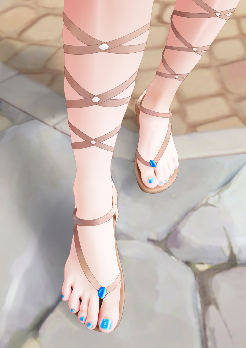 1girl absurdres bare_legs barefoot blue_nails close-up feet floor genshin_impact highres nail_polish nilou_(genshin_impact) solo stone_floor sym. toenail_polish toenails toes