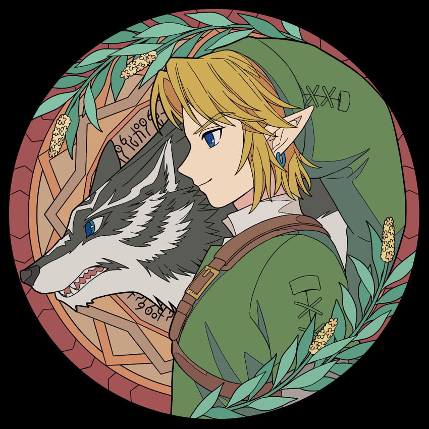 blonde_hair blue_eyes canid canine canis clothing duo ear_piercing ear_ring elf fur hair hat headgear headwear hi_res humanoid humanoid_pointy_ears hylian leaf light_body light_skin link link_(wolf_form) male mammal nintendo piercing ring_piercing rutiwa the_legend_of_zelda twilight_princess wolf