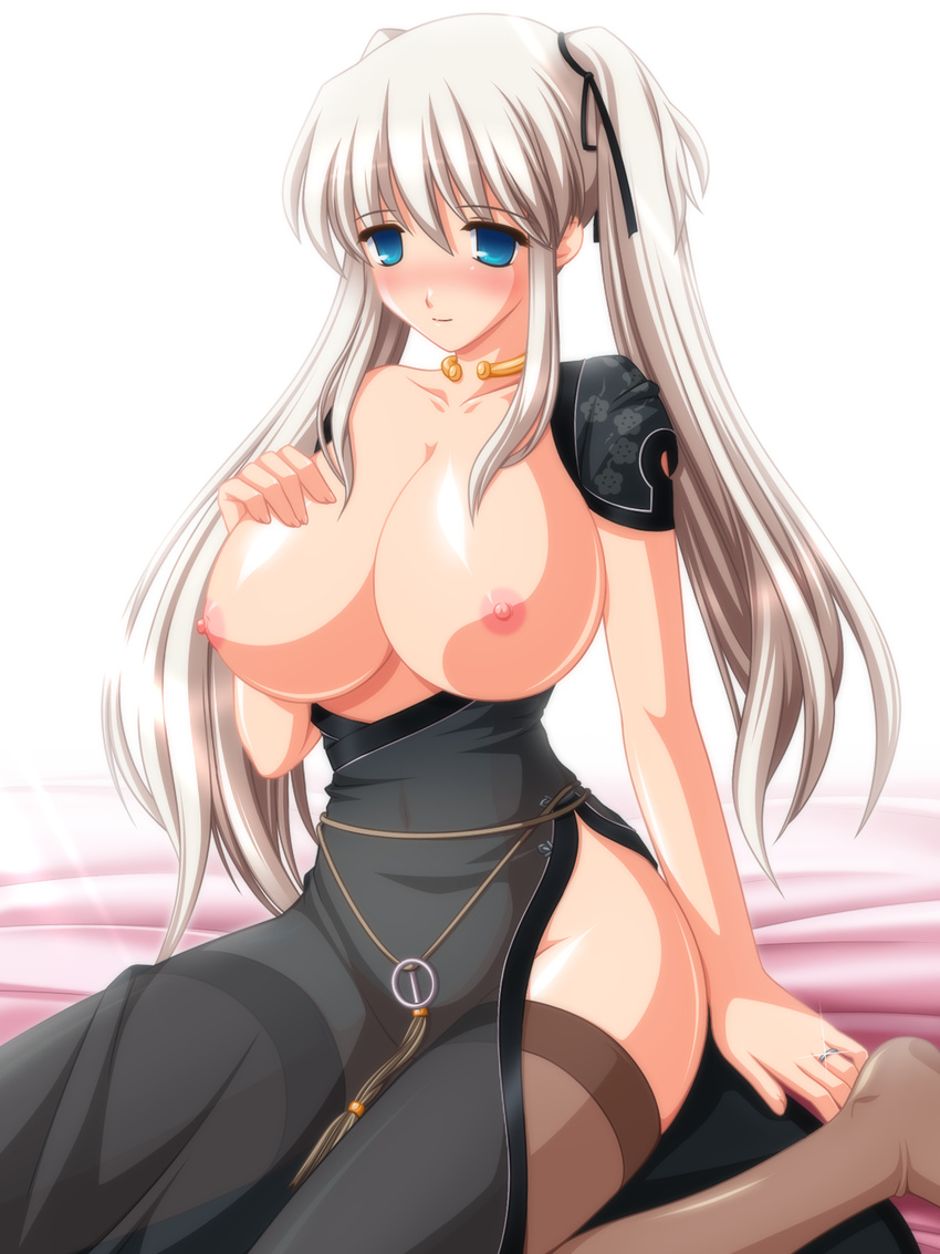 blue_eyes blush breasts highres jewelry kafu large_breasts mabinogi nao_(mabinogi) ring solo thighhighs twintails