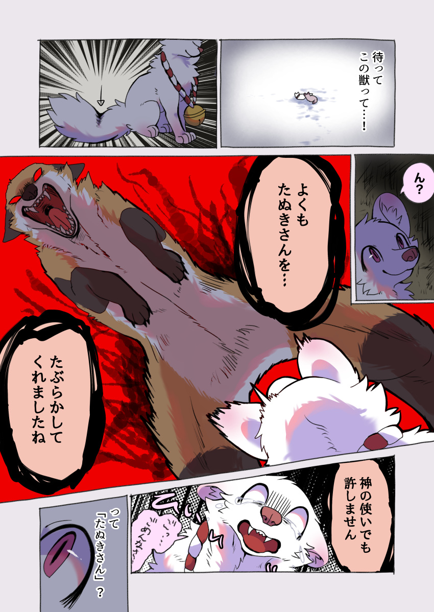 2024 absurd_res ambiguous_gender angry black_nose canid canine cheek_tuft comic dialogue digital_media_(artwork) dipstick_tail duo eyelashes facial_tuft female feral fluffy fluffy_tail fox fur hakuri_(kurumilky6) hi_res inner_ear_fluff japanese_text jumping kurumilky6 mammal markings mikan_(kurumilky6) monotone_body orange_body orange_fur orange_tail outside quadruped raccoon_dog red_eyes scared speech_bubble tail tail_markings tanuki text translation_check translation_request tuft white_body white_fur white_inner_ear_fluff white_tail white_tail_tip