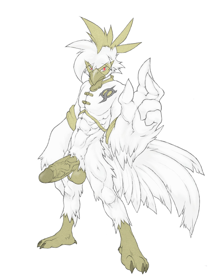 2018 abs anthro avian ball_tuft bird bottomless chicken clothed clothing fan_character foreskin galliform gallus_(genus) genitals hi_res humanoid_genitalia humanoid_penis looking_at_viewer male muscular muscular_anthro muscular_male navel penis phasianid pubes retracted_foreskin solo topwear tuft utx-shapeshifter vein veiny_penis