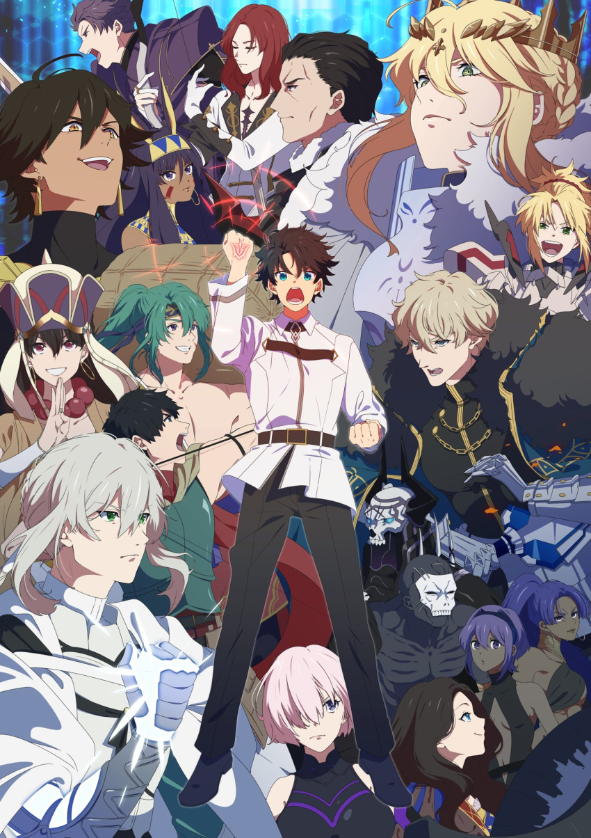 6+boys 6+girls agravain_(fate) arash_(fate) armor artoria_pendragon_(fate) artoria_pendragon_(lancer)_(fate) assassin_(fate/zero) bedivere_(fate) black_armor black_cape black_hair black_hairband black_horns black_pants blonde_hair blue_eyes bow_(weapon) breastplate brown_hair cape chaldea_uniform closed_eyes closed_mouth command_spell commentary_request crown dark-skinned_female dark-skinned_male dark_skin earrings excalibur_galatine_(fate) expressionless facial_mark fate/grand_order fate_(series) female_assassin_(fate/zero) fujimaru_ritsuka_(male) fur-trimmed_cape fur_trim gauntlets gawain_(fate) green_eyes green_hair grey_hair hair_over_one_eye hairband hassan_of_serenity_(fate) hassan_of_the_cursed_arm_(fate) highres holding holding_bow_(weapon) holding_shield holding_sword holding_weapon horns jacket jewelry king_hassan_(fate) lancelot_(fate/grand_order) leonardo_da_vinci_(fate) lion_king_(lancer)_(fate) long_hair mash_kyrielight mask mordred_(fate) mordred_(fate/apocrypha) multiple_boys multiple_girls mura_saki00 nitocris_(fate) one_eye_covered ozymandias_(fate) pants pink_hair ponytail profile prosthesis prosthetic_arm purple_eyes purple_hair shield short_hair sidelocks skull_mask smile sword tawara_touta_(fate) teeth tristan_(fate) upper_teeth_only weapon white_jacket xuangzang_sanzang_(fate)